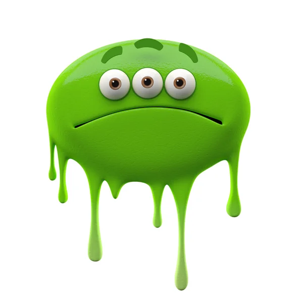 Eiförmiges trauriges grünes dreiäugiges Monster — Stockfoto