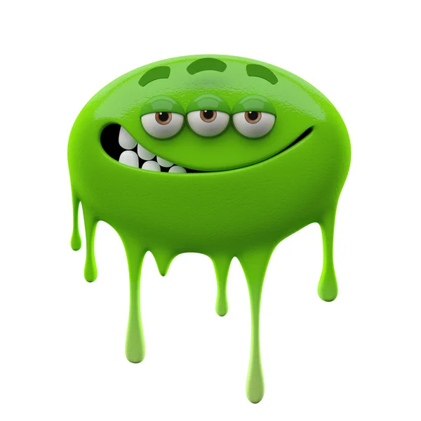 Oviform ironic smiling green three-eyed monster — Stock Photo, Image