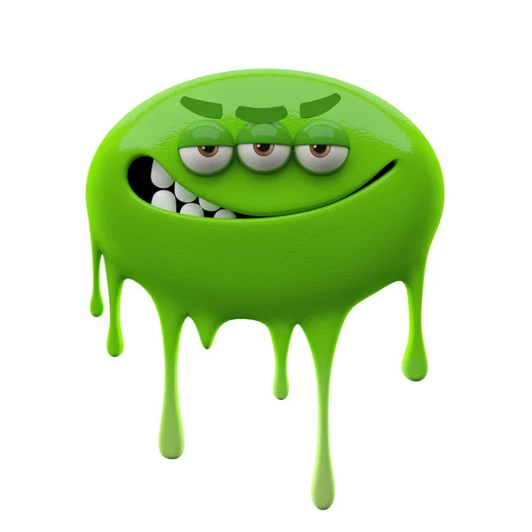 Angry ironic smiling green three-eyed monster — Stock Photo, Image