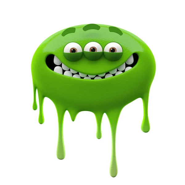 Oviform smiling green three-eyes monster — стоковое фото