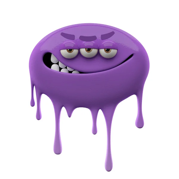 Angry ironic smiling purple three-eyed monster — Stock Photo, Image