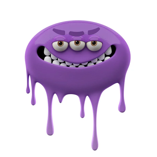 Oviforme en colère sourire violet monstre à trois yeux — Photo