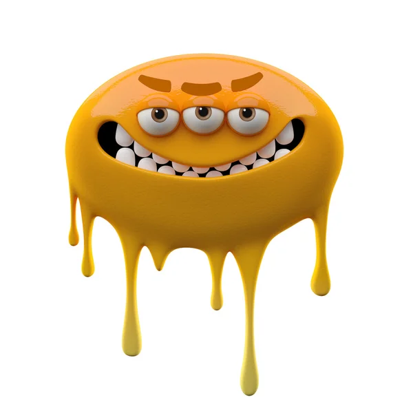 Oviform angry smiling orange three-eyed monster — Stock Photo, Image