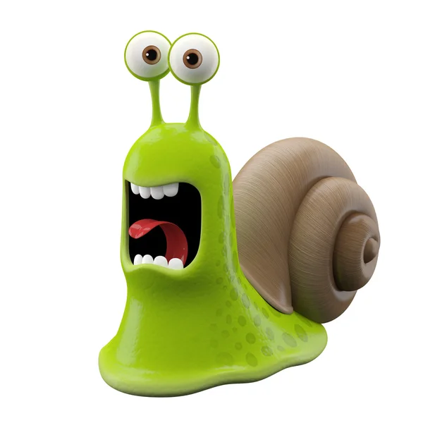 Screaming green cartoon snail — Stock Photo, Image