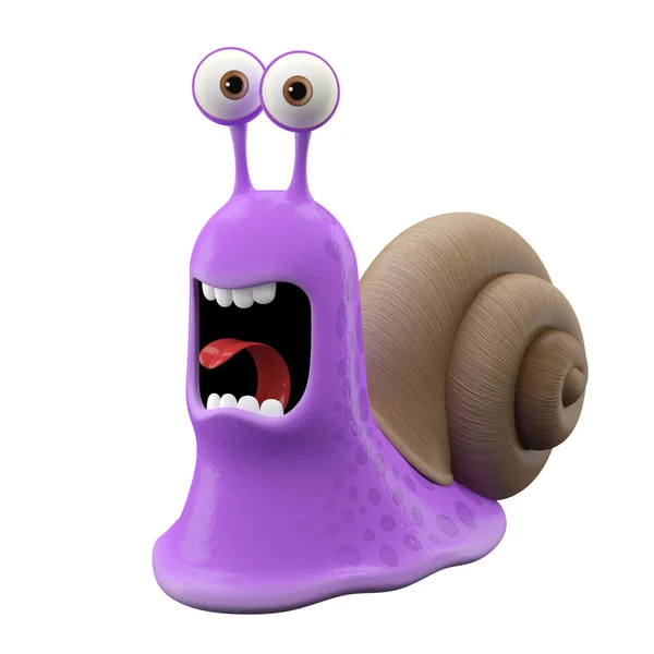 Screaming purple cartoon snail — Stock Photo, Image