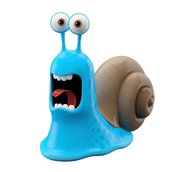Screaming blue cartoon snail — Stock Photo, Image