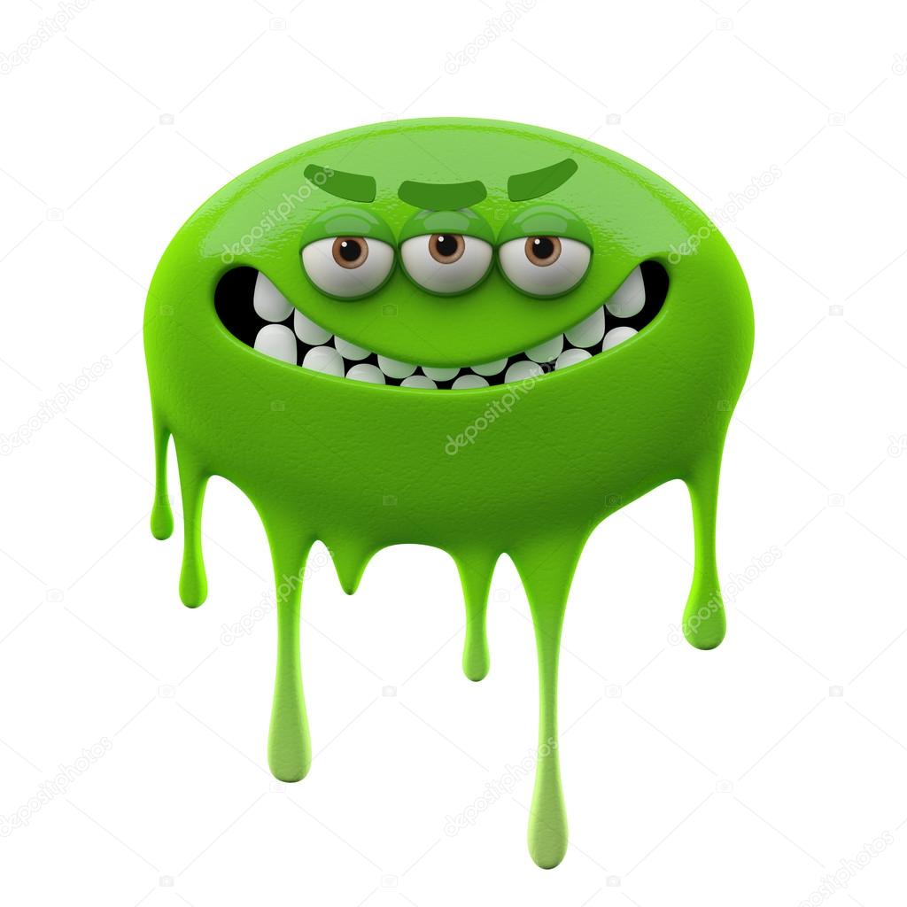 Oviform angry smiling green three-eyed monster