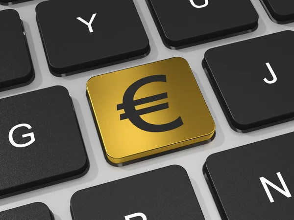 Gold EURO key on keyboard of laptop computer. — Stock Photo, Image