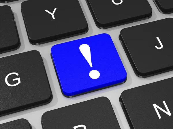 Blue Exclamation mark key on keyboard of laptop computer. — Stock Photo, Image