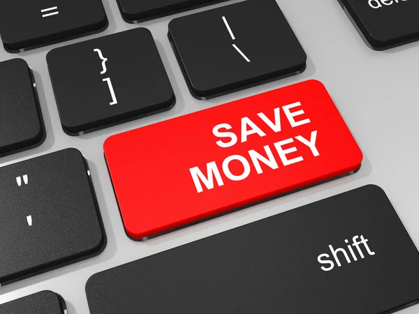 Bespaar geld toets op toetsenbord van laptopcomputer. — Stockfoto