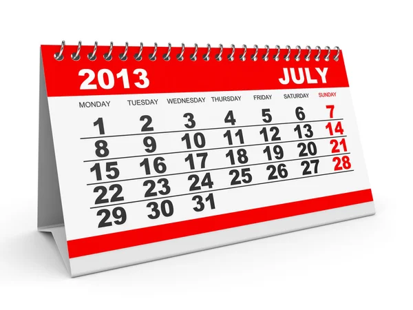 Calendario Julio 2013 . — Foto de Stock