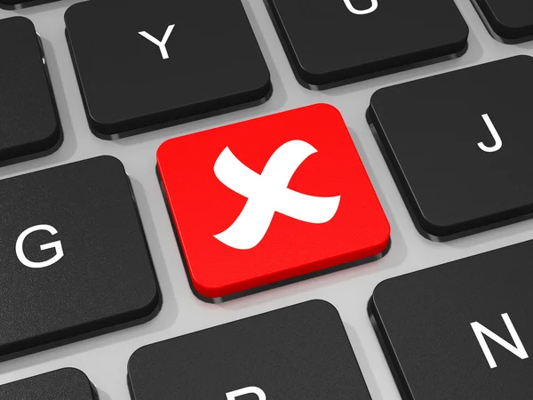 Red cross key on keyboard of laptop computer. — Stock Photo, Image