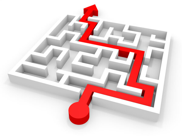 Arrow going through the maze. Right solution concept