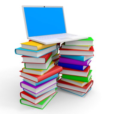 yığın kitap ve dizüstü.