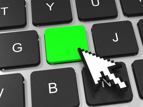 Grüne Taste und Pfeil-Cursor auf der Tastatur des Laptops. — Stockfoto