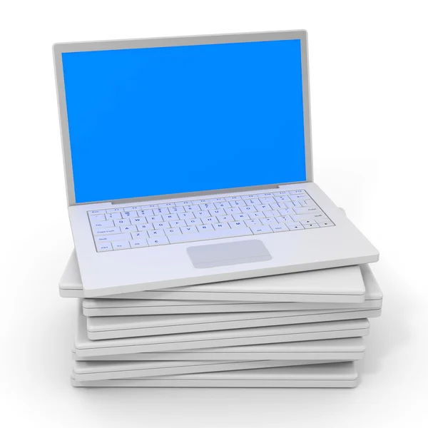 Stapel van zwarte laptops. — Stockfoto