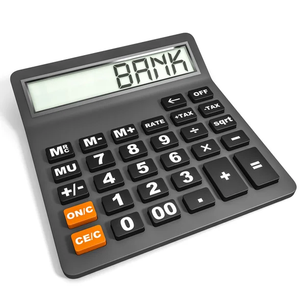 Kalkulačka s bankou na displeji. — Stock fotografie