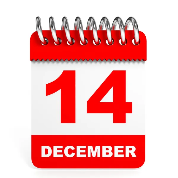 Kalendář na bílém pozadí. 14. prosince. — Stock fotografie