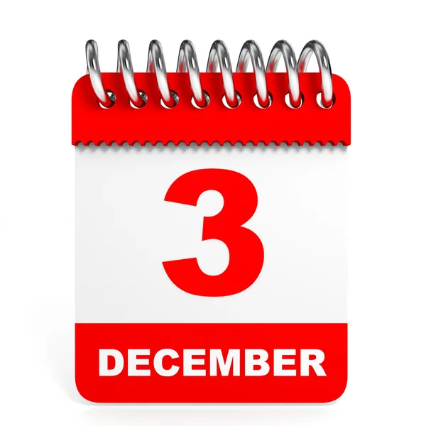 Calendar on white background. 3 December. — Stock Photo, Image
