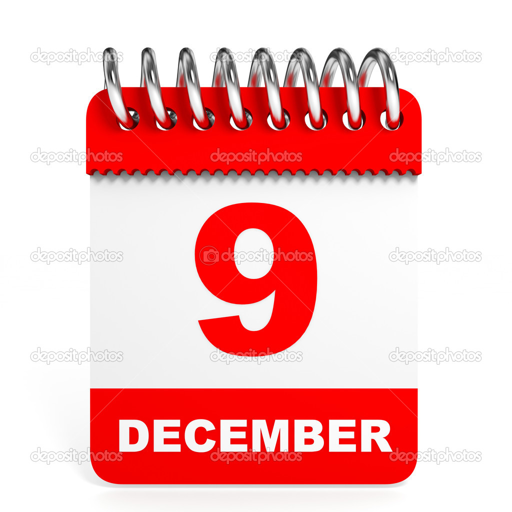 Calendar on white background. 9 December.