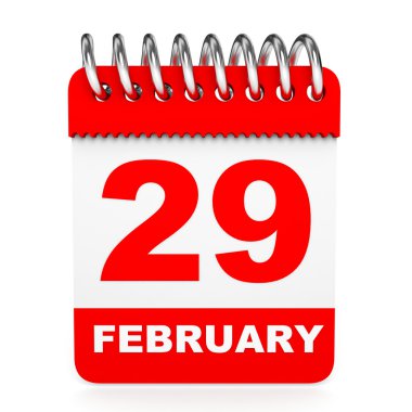 Calendar on white background, 29 February.