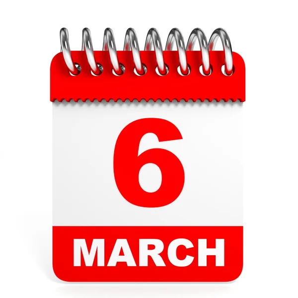 Calendar on white background. 6 March. — Stock Photo, Image