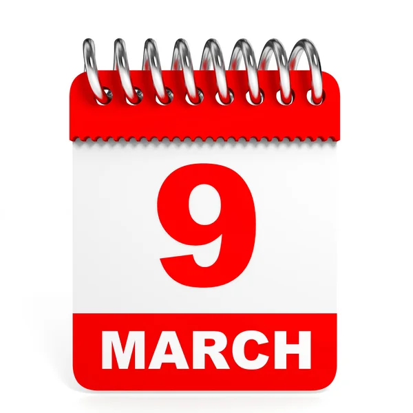 Calendar on white background. 9 March. — Stock Photo, Image