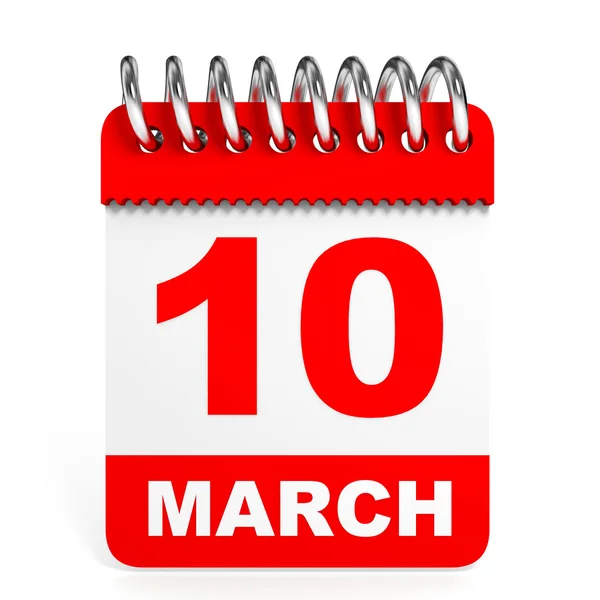 Calendar on white background. 10 March. — Stock Photo, Image