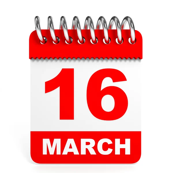 Calendar on white background. 16 March. — Stock Photo, Image