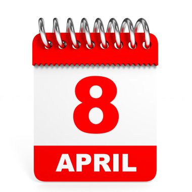 Takvim beyaz zemin üzerinde. 8 Nisan.