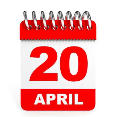 Takvim beyaz zemin üzerinde. 20 Nisan.