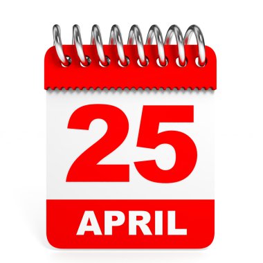 Takvim beyaz zemin üzerinde. 25 Nisan.