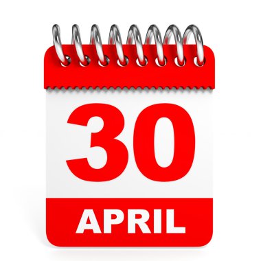 Takvim beyaz zemin üzerinde. 30 Nisan.