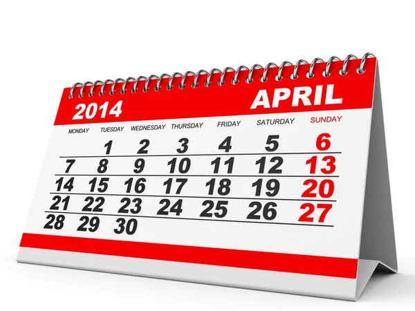 Calendario abril 2014 . —  Fotos de Stock