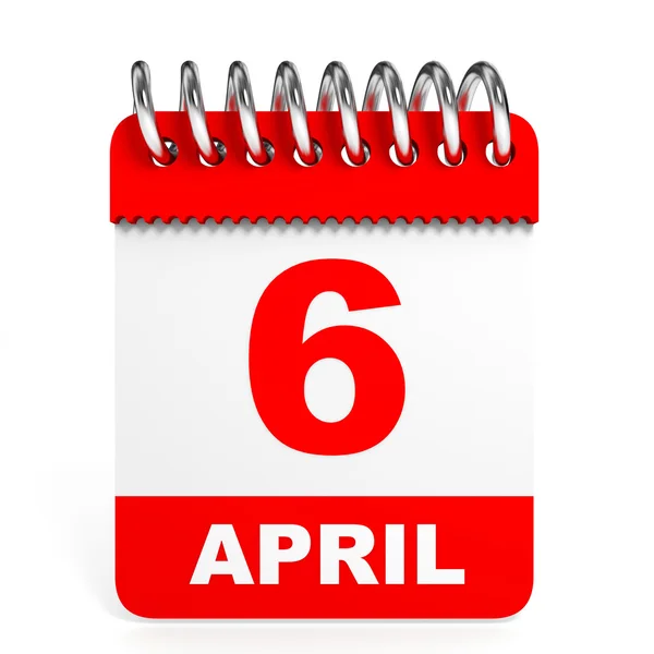 Calendar on white background. 6 April. — Stock Photo, Image