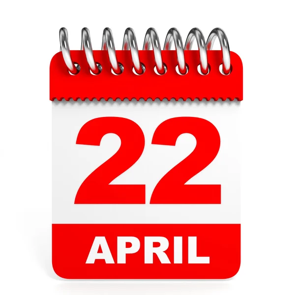 Kalender auf weißem Hintergrund. 22. April. — Stockfoto