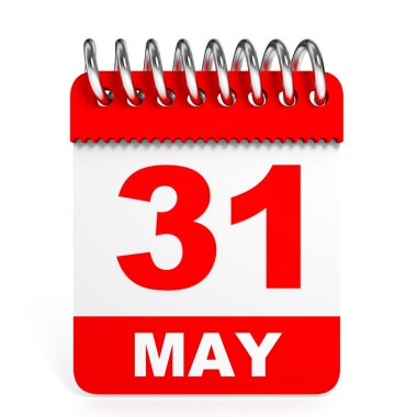 Takvim beyaz zemin üzerinde. 31 Mayıs.