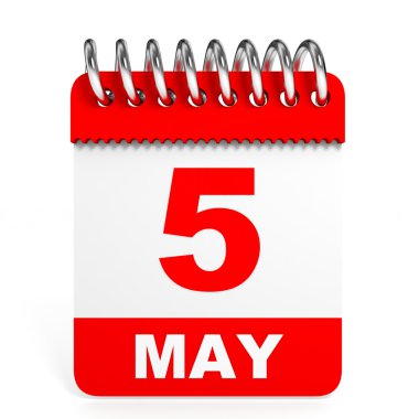 Takvim beyaz zemin üzerinde. 5 Mayıs.