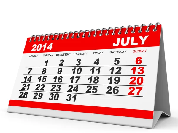 Calendario Julio 2014 . — Foto de Stock