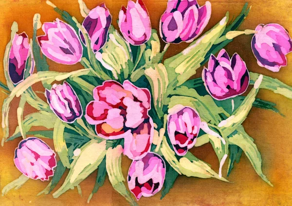 Ilustracja, kwiaty, Tulipan, akwarela — Zdjęcie stockowe