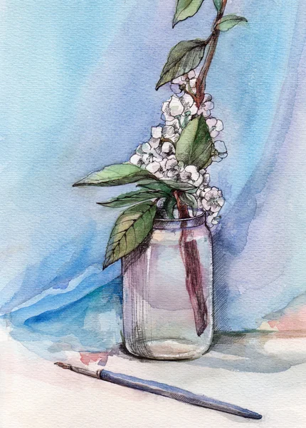 Cherry blossom in glass jar