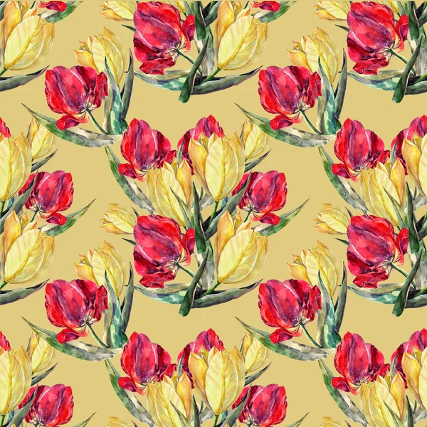 Nahtloses Muster mit Aquarell-Tulpen — Stockfoto
