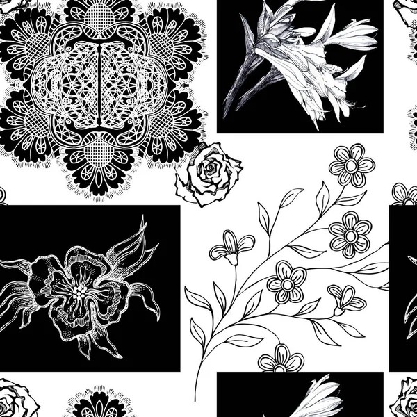 Fleurs Graphiques Pour Design Ornement Fleurs Dentelle Sur Fond Blanc — Photo