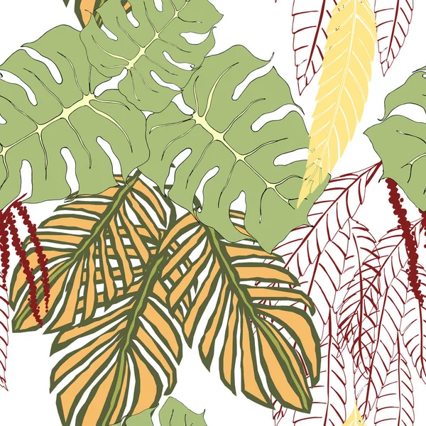 Экзотические Тропические Листья Белом Фоне Бесшовный Рисунок — стоковое фото