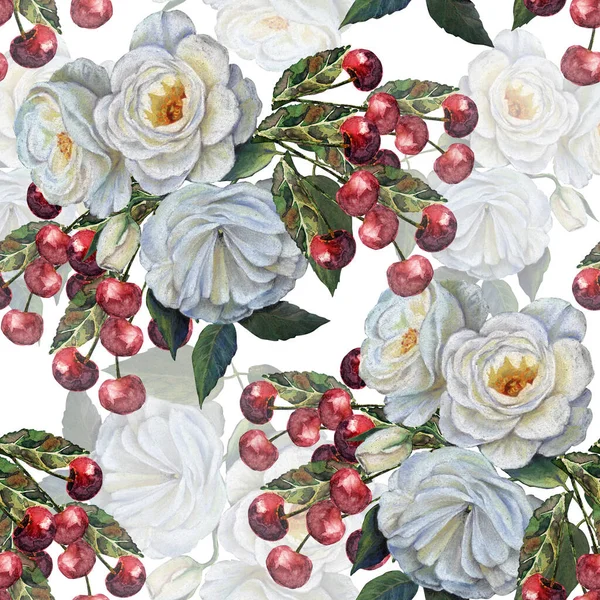 Suluboya Çiçekleri Beyaz Arka Planda Yükseldi Çiçeksiz Desen — Stok fotoğraf