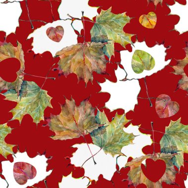 Açık kahverengi arka planda suluboya akçaağaç yaprakları. Sonbahar pürüzsüz desen.