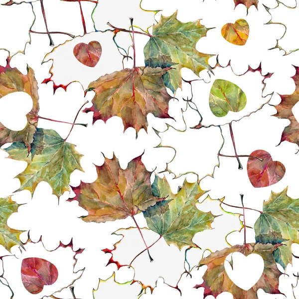 Akvarell Lönnlöv Vit Bakgrund Höstens Sömlösa Mönster — Stockfoto