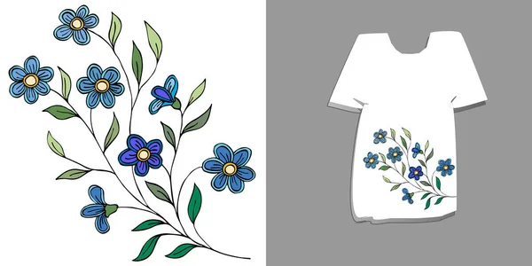 Grafische Kleine Blauwe Bloemen Witte Achtergrond Illustratie Voor Het Decoreren — Stockfoto