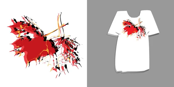 白を基調としたグラフィックな鮮やかな赤いカエデの葉 Tシャツを飾るためのイラスト — ストック写真