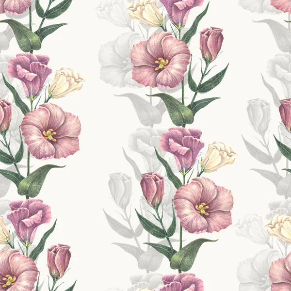 Watercolor Flowers Irish Rose Leaves Floral Vertical Seamless Pattern Light — Zdjęcie stockowe